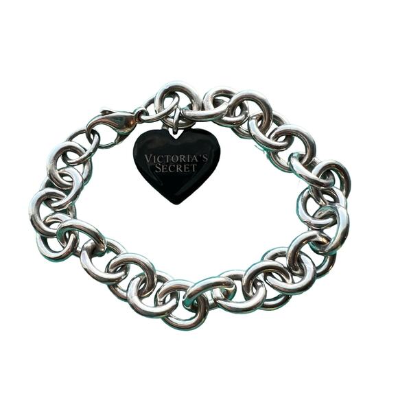 Rare 7” Tiffany & Co. Victoria’s Secret Black Heart Charm w/ Chain Link Bracelet - Picture 3 of 12